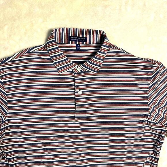 Peter Millar Crown Crafted Performance Polo Men's Small Navy Crimson White Golf - Picture 2 of 11